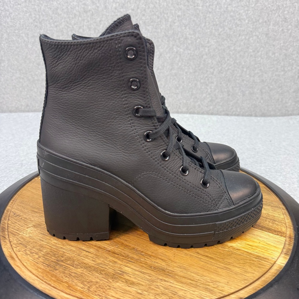Converse Chuck Taylor All Star GR82 Black Leather Chunky Heel Boots A06145C 8.5